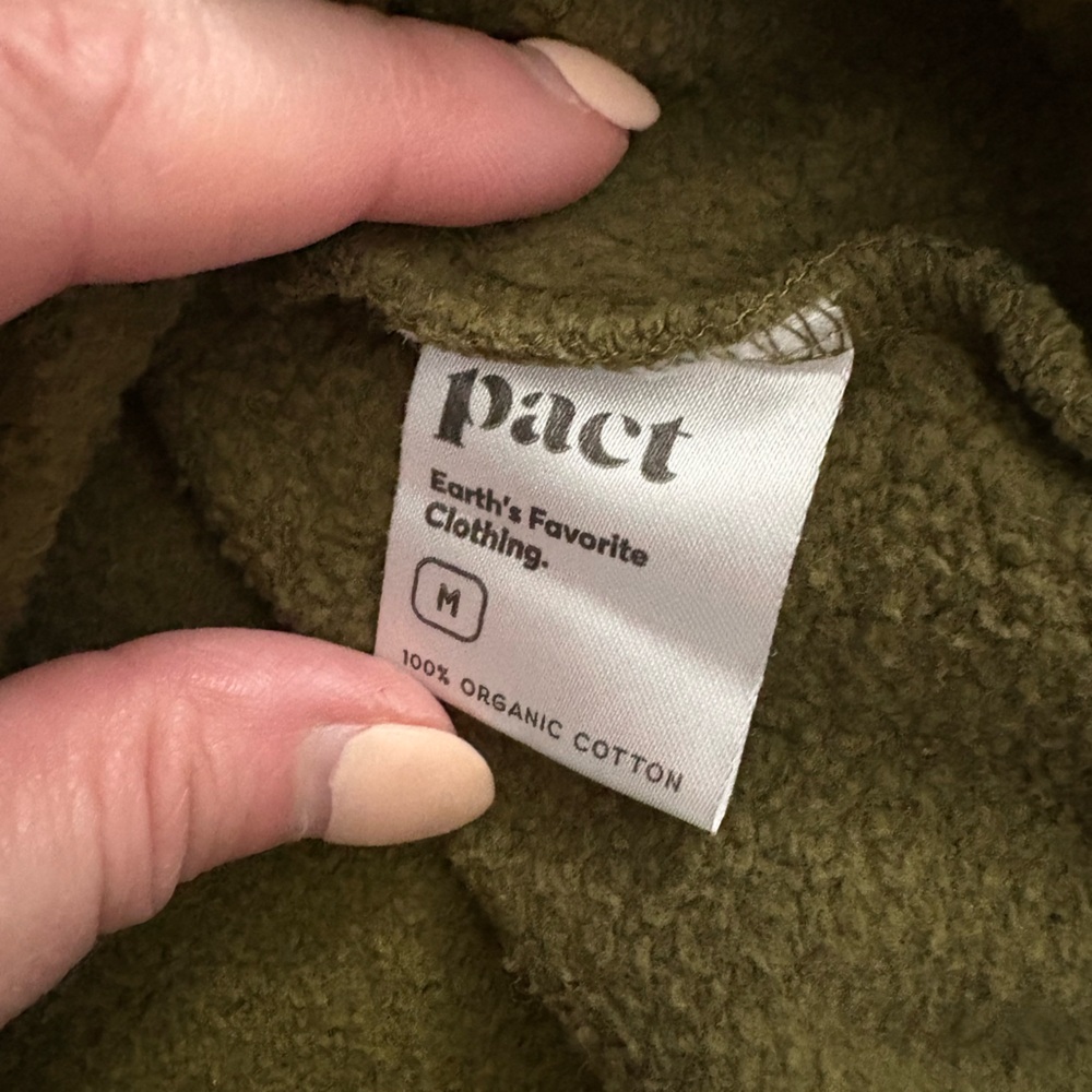 Pact "Indoorsy" Olive Cotton Sweatshirt Size M - Picture 9 of 9